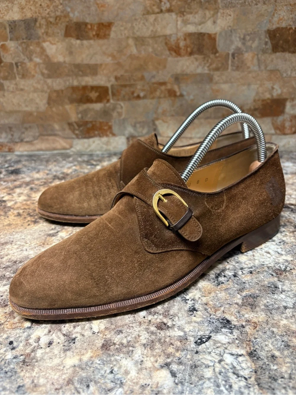 SALVATORE FERRAGAMO Brown Suede Monkstrap Buckle Dress Shoes Size 8